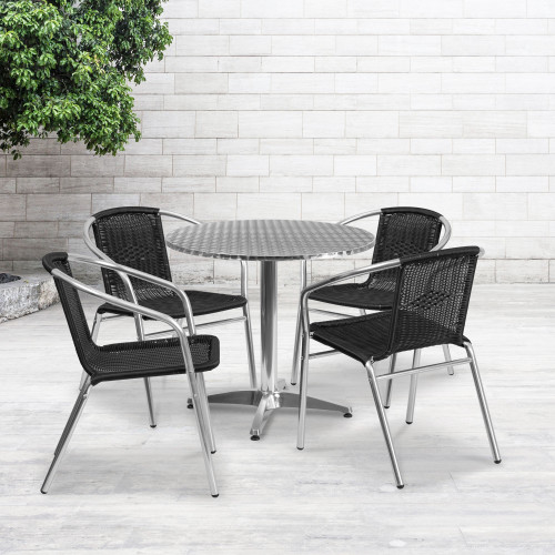 5-Piece Silver and Black Outdoor Furniture Patio Table with Rattan Chairs Set - IMAGE 1