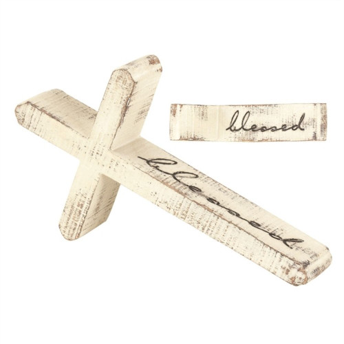 10" White Distressed Finish Tabletop Cross - IMAGE 1
