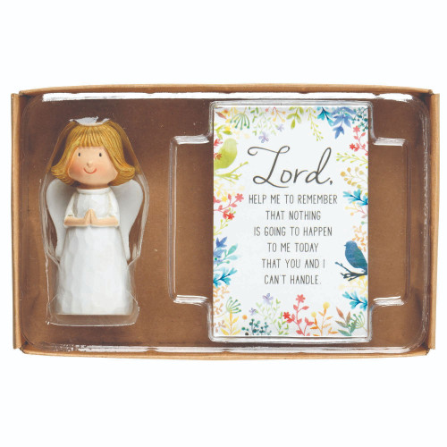 Pack of 2 White and Beige Religious "Lord" Printed Angel Figurine with Blessing Card Gift Set 3" - IMAGE 1