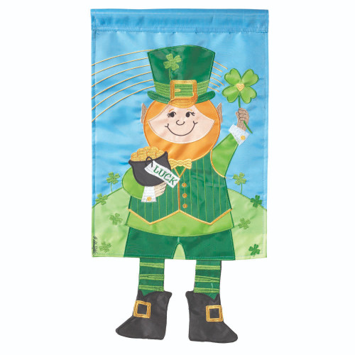 Sky Blue and Green Leprechaun Printed Rectangular Garden Flag 18" x 13" - IMAGE 1