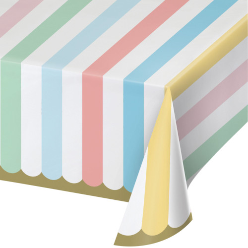 Pack of 6 White and Yellow Striped Party Tablecloths 54" x 102" - IMAGE 1