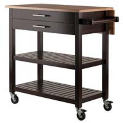 34.25” Brown and Beige Langdon Kitchen Cart with Two Drawers and Two Slatted Shelves - IMAGE 1