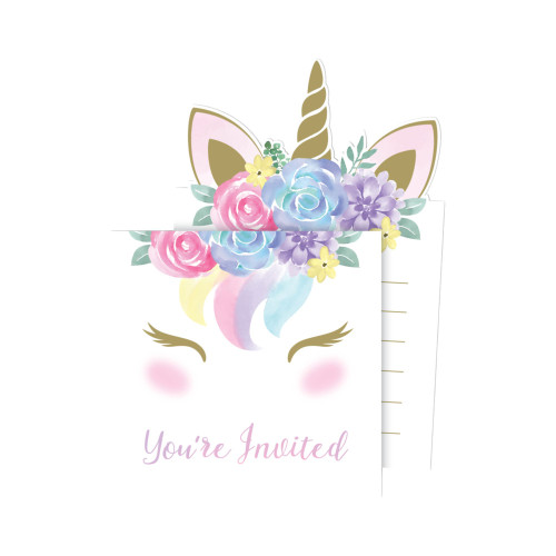 Club Pack of 48 White and Pink Unicorn Baby Shower Invitations 6" - IMAGE 1