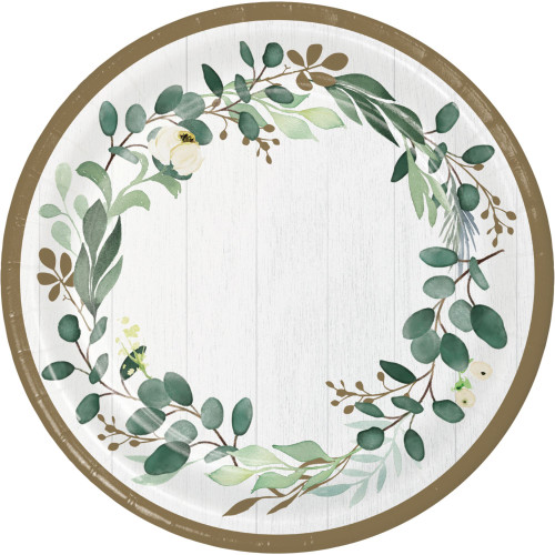 Disposable Eucalyptus Garland Paper Party Banquet Plates - 9" - Club Pack of 96 - IMAGE 1