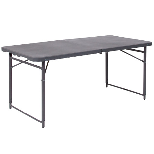 48.25" Dark Gray Rectangular Adjustable Bi-Fold Outdoor Patio Folding Table with Carrying Handle - IMAGE 1