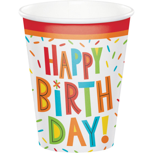 Club Pack of 96 White Birthday Fun Disposable Paper Drinking Party Tumbler Cups 8 oz. - IMAGE 1