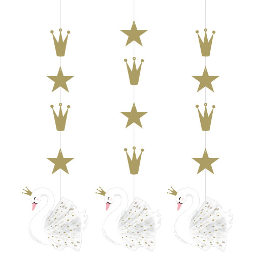 Club Pack of 36 White and Gold Swan Dizzy Dangler Hanging Party Decorations 32" - IMAGE 1