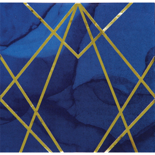 Club Pack of 192 Navy Blue and Gold Geode 3 Ply Luncheon Napkins 6.5" - IMAGE 1