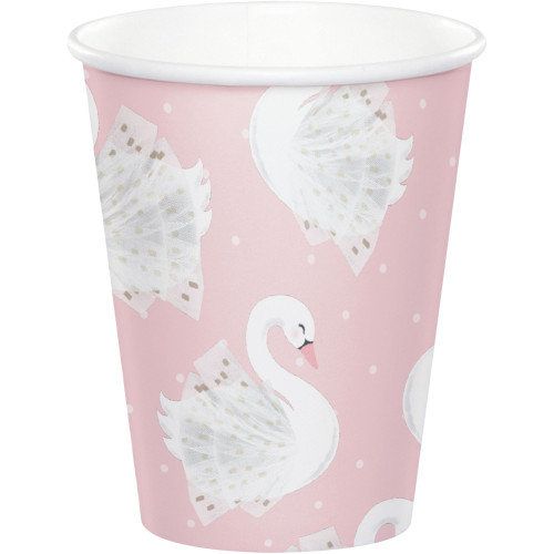 Club Pack of 96 Pink Stylish Swan Disposable Paper Drinking Party Tumbler Cups 9 oz. - IMAGE 1