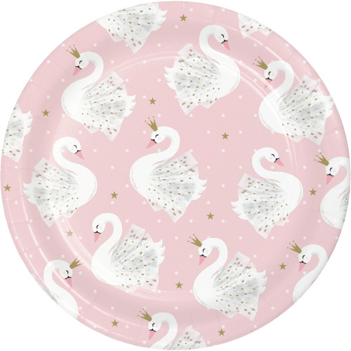 Club Pack of 96 White and Pink Stylish Swan Party Disposable Luncheon Plates 7" - IMAGE 1