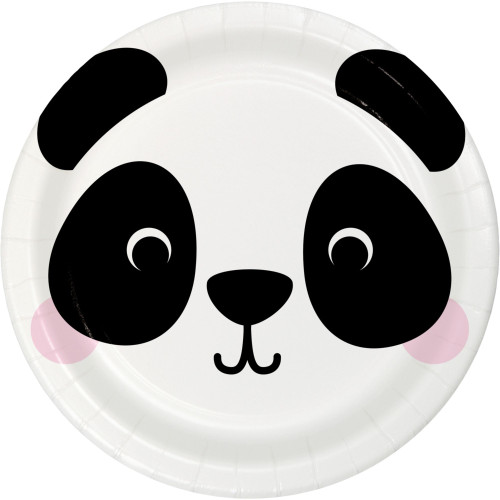 Club Pack of 96 Black and White Disposable Panda Face Round Paper Luncheon Plates 7" - IMAGE 1