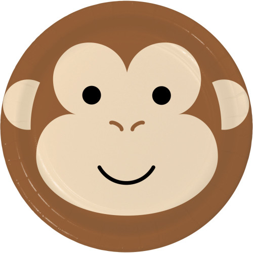 Club Pack of 96 Brown and Black Disposable Monkey Face Round Paper Dinner Plates 9" - IMAGE 1