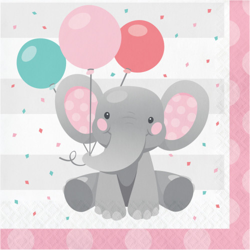 Club Pack of 192 Gray and Pink Girl Enchant Elephant 2-Ply Luncheon Napkins 6.5" - IMAGE 1