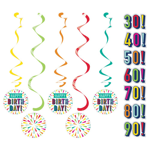 Club Pack of 30 Yellow and Green Birthday Burst Dizzy Dangler Hanging Party Decorations 39" - IMAGE 1