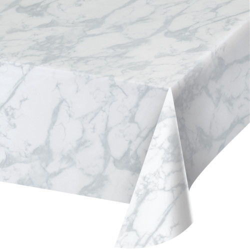 Pack of 6 Gray and White Marble Party Tablecloths 54" x 108" - IMAGE 1