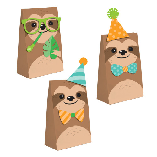 Club Pack of 96 Brown and Green Sloth Party Treat Bags 8" - IMAGE 1