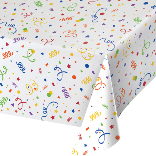Pack of 6 Yellow and White Confetti Party Tablecloths 54" x 108" - IMAGE 1