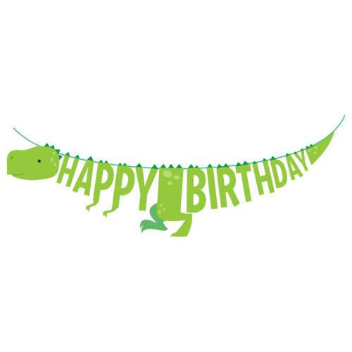 Club Pack of 12 Green Happy Birthday Dinosaur Boy Party Banner 66" - IMAGE 1