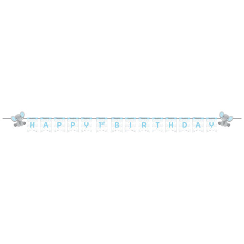 Club Pack of 12 Blue and Gray Elephant Boy "HAPPY 1st BIRTHDAY" Party Banners 98.5" - IMAGE 1