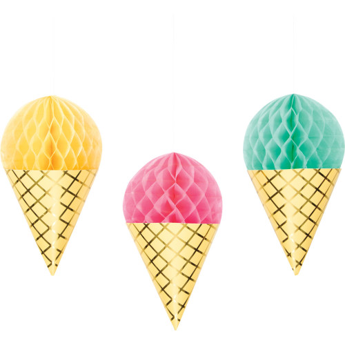 Hanging Honeycomb Ice Cream Party Decorations - 13" - Club Pack of 18 - IMAGE 1