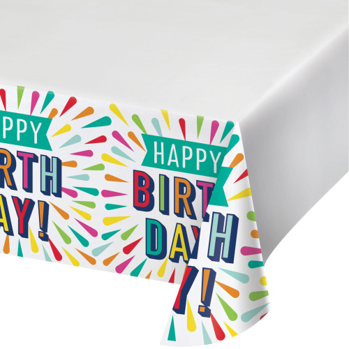 Pack of 6 White and Blue Birthday Burst Party Tablecloths 54" x 102" - IMAGE 1