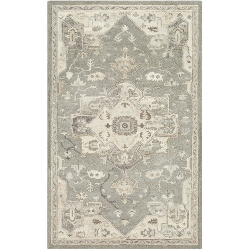 12' x 15' Beige and Gray Floral Hand Tufted Rectangular Area Throw Rug - IMAGE 1