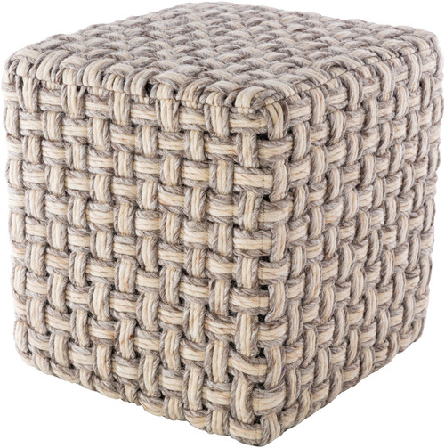 18" Brown and Beige Basket Weave Patterned Wool Cube Pouf Ottoman - IMAGE 1