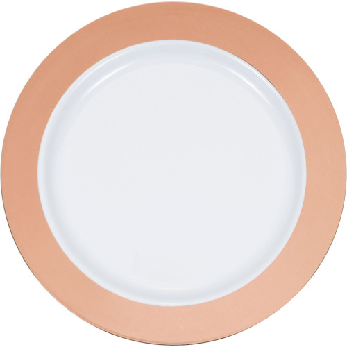 Club Pack of 120 Rose Gold and White Plastic Dessert Plates with Rim 7" - IMAGE 1