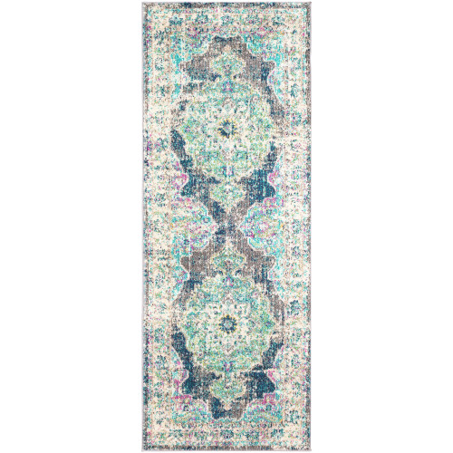 2.5' x 7.25' Oriental Patterned Green and Gray Rectangular Area Throw Rug Runner - IMAGE 1