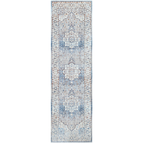 2.5' x 9' Oriental Patterned Blue and Beige Rectangular Area Throw Rug Runner - IMAGE 1