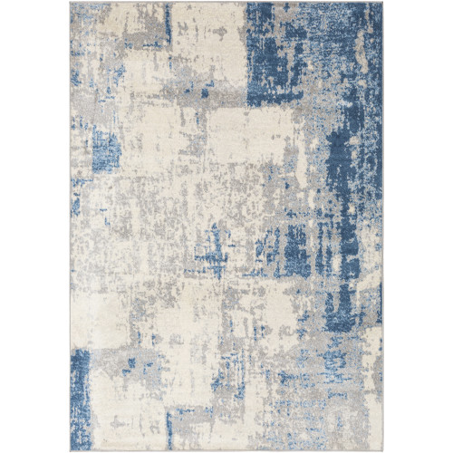 8.8' x 12.25' Teal Blue and Gray Distressed Finish Rectangular Area Throw Rug - IMAGE 1