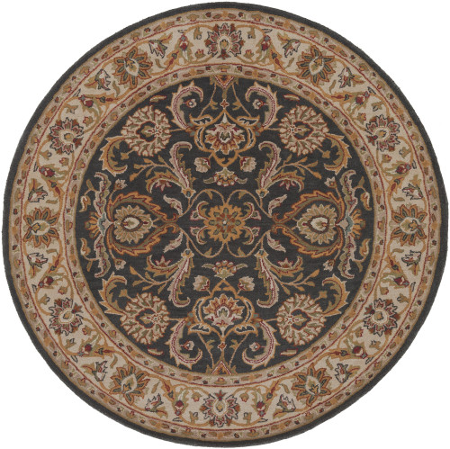 3'6" Floral Persian Design Denim Blue and Brown Round Hand Tufted Wool Area Rug - IMAGE 1