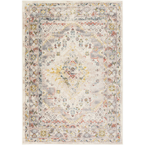 6'7” x 9’ Distressed Persian Medallion Beige and Yellow Rectangular Area Throw Rug - IMAGE 1