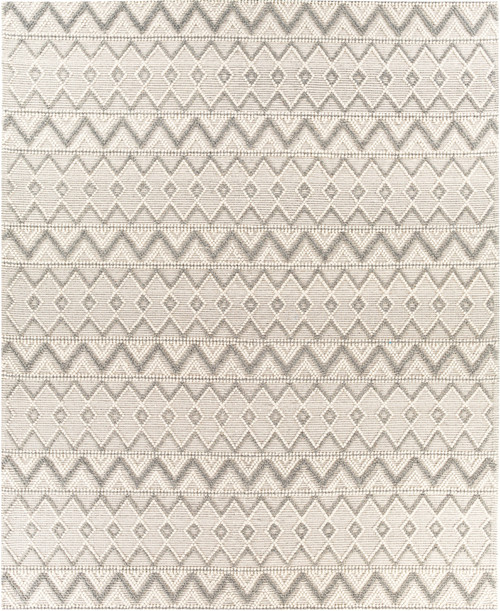 8' x 10' Scandinavian Design Beige and Gray Rectangular Hand Woven Wool Area Throw Rug - IMAGE 1