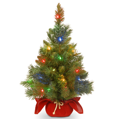 2' Pre-Lit Potted Majestic Fir Full Artificial Christmas Tree, Multicolor LED Lights - IMAGE 1