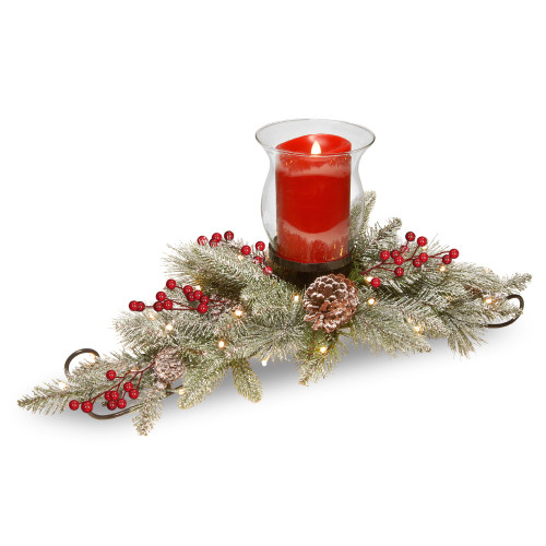 30" Snowy Bristle Artificial Christmas Centerpiece and Candle Holder - IMAGE 1