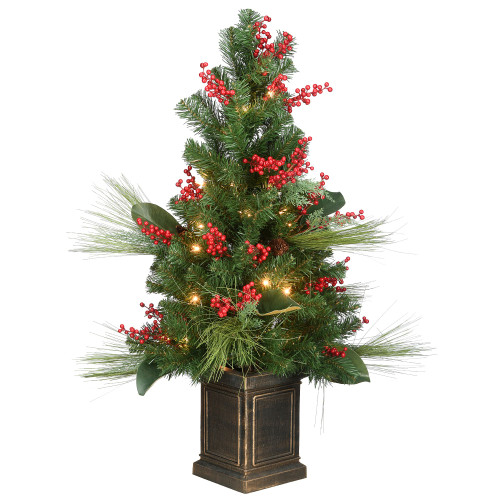 4' Pre-Lit Magnolia Artificial Christmas Tree - Clear Lights - IMAGE 1