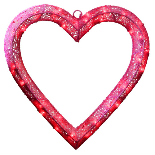15" Pink Pre-Lit Contemporary Heart Hanging Decor - Red LED Lights - IMAGE 1