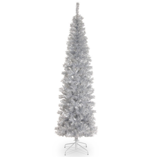 6' Pencil Silver Tinsel Artificial Christmas Tree, Unlit - IMAGE 1