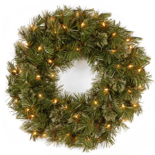 Pre-Lit Wispy Willow Artificial Christmas Wreath, 24-Inch, Clear Lights - IMAGE 1