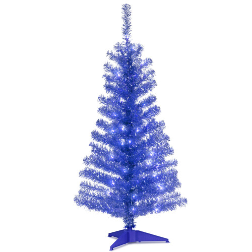 4' Pre-Lit Medium Blue Tinsel Artificial Christmas Tree, Clear Lights - IMAGE 1