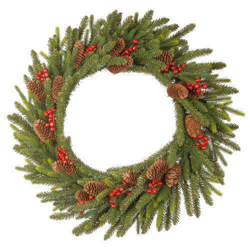 Pre-Lit Dorchester Fir Artificial Christmas Wreath, 24-Inch, Warm White Lights - IMAGE 1