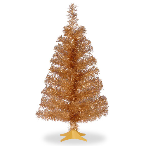 3' Champagne Gold Tinsel Artificial Christmas Tree, Unlit - IMAGE 1