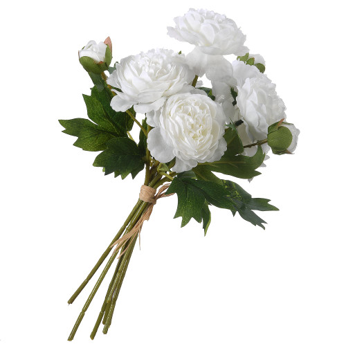 12.25" Green and White Artificial Peonies Flower Bouquet - IMAGE 1