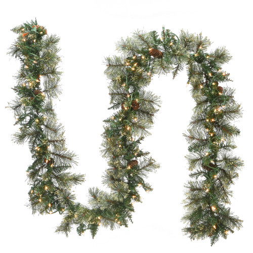 9' x 10" Pre-Lit Pinecones and Glitter Artificial Christmas Garland, Clear Lights - IMAGE 1