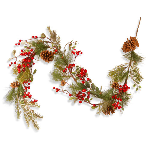 5' x 3" Pinecone and Berry Artificial Christmas Garland, Unlit - IMAGE 1