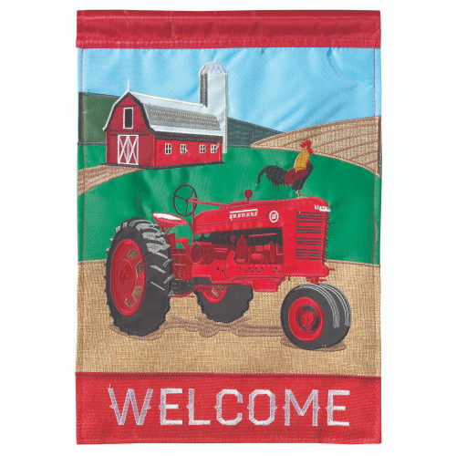 Embroidered Barn Farm Tractor Welcome Outdoor Garden Flag - 18" x 13" - IMAGE 1