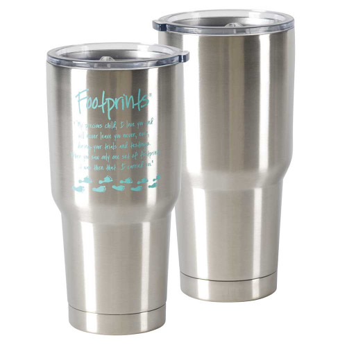 8" Stainless Steel Footprints Travel Tumbler with Lid, 30oz. - IMAGE 1