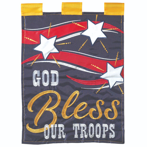 Blue and Red "GOD Bless OUR TROOPS" Printed Garden Flag 18" x 13" - IMAGE 1