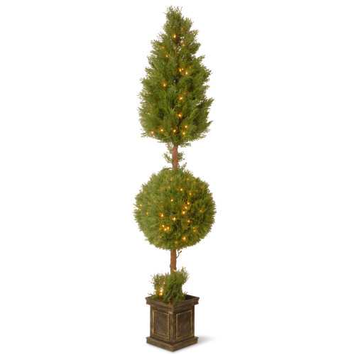 6' Pre-lit Potted Juniper Spiral Pencil Artificial Tree, Clear Lights - IMAGE 1